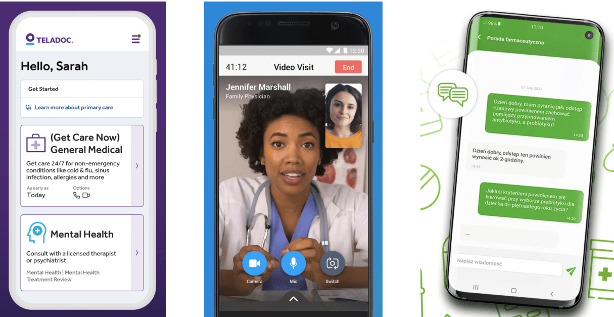 Teladoc, Amwell and Dr.Max mobile apps Screens from three digital health mobile apps: Teladoc, Amwell and Dr.Max